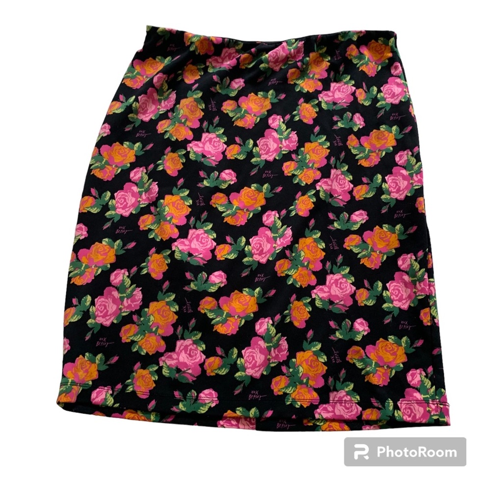 Betsey Johnson Black Pink Orange Floral Skirt Size XL